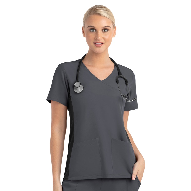 Women's Two-Pocket Mock Wrap Top - 4520 - Pewter