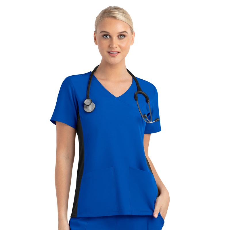 Women's Two-Pocket Mock Wrap Top - 4520 - Royal Blue