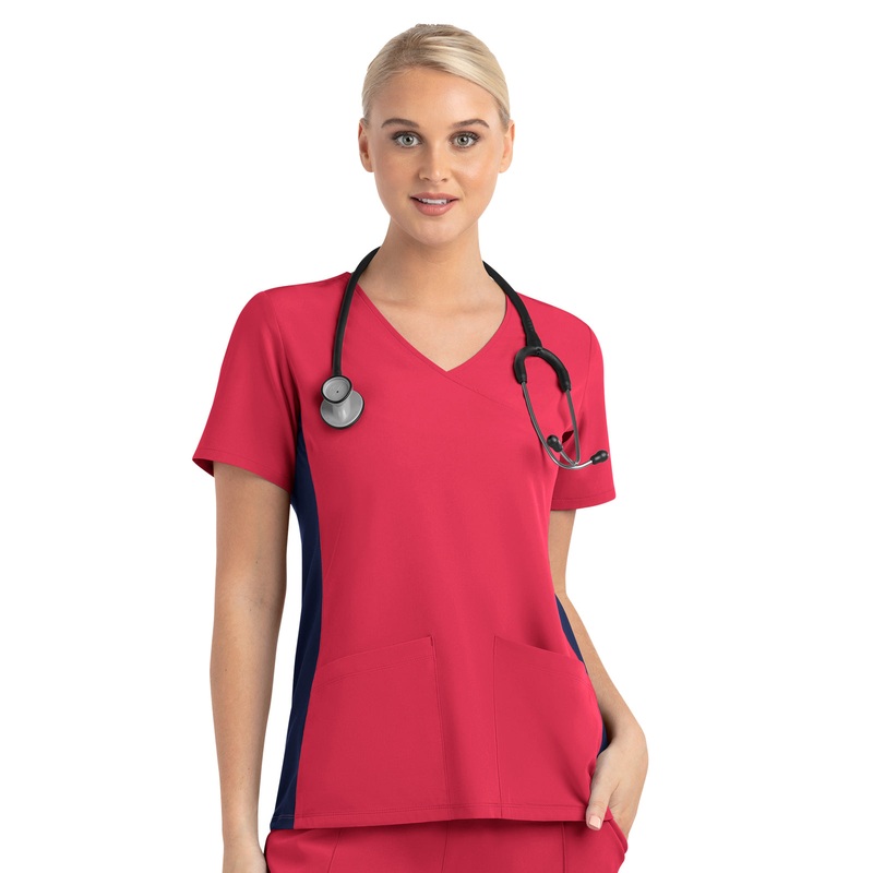 Women's Two-Pocket Mock Wrap Top - 4520 - Watermelon