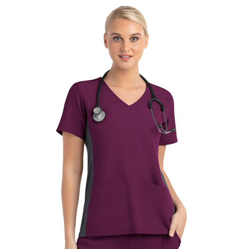 Women's Two-Pocket Mock Wrap Top - 4520 - Wine