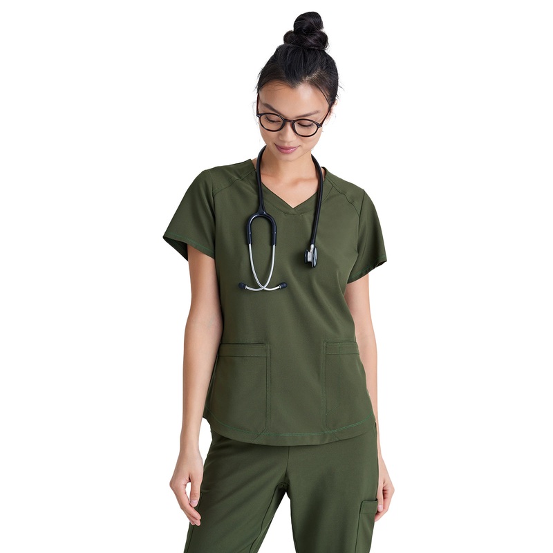 Women's Two-Pocket Piped V-Neck Rhythm Top - GSST180 - Fern