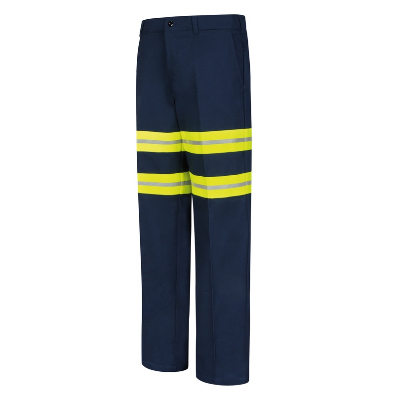 Men's Wrinkle-Resistant Cotton Work Pant - PC20 - Navy with Yellow/Green Visibility Trim