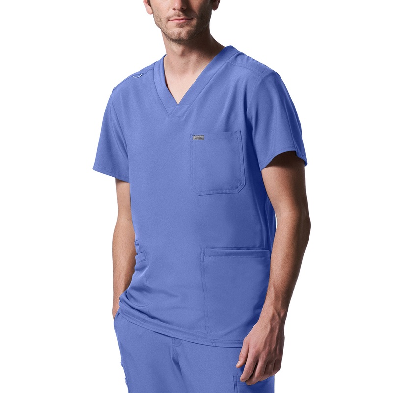 Men's 4-Pocket Back Yoke V-Neck Top - LT110 - Ceil Blue