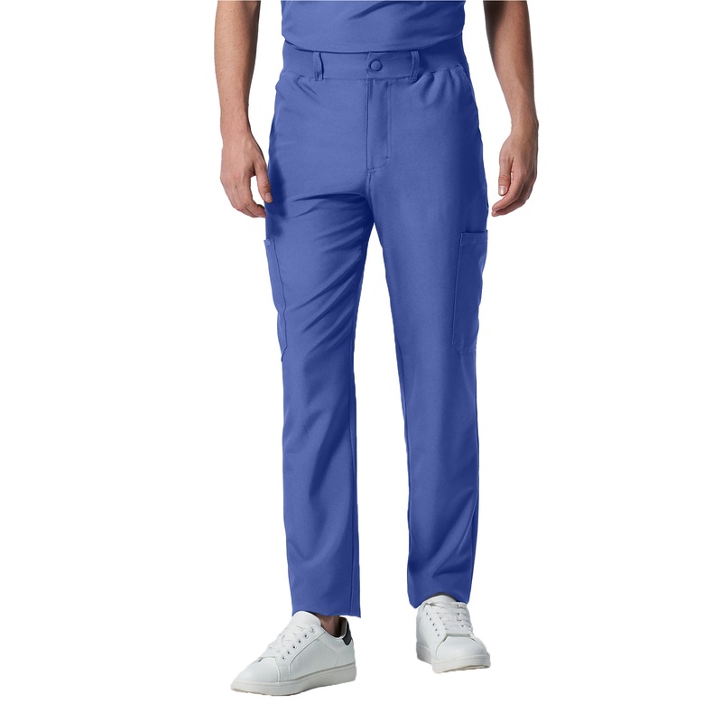 Men's 8-Pocket Mid-Rise Rib-Knit Elastic Waist Cargo Pant - LB410 - Ceil Blue
