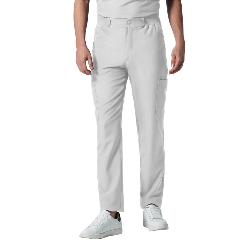 Men's 8-Pocket Mid-Rise Rib-Knit Elastic Waist Cargo Pant - LB410 - White