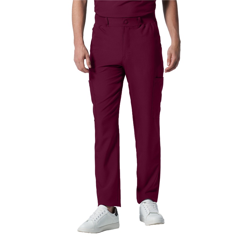 Men's 8-Pocket Mid-Rise Rib-Knit Elastic Waist Cargo Pant - LB410 - Wine