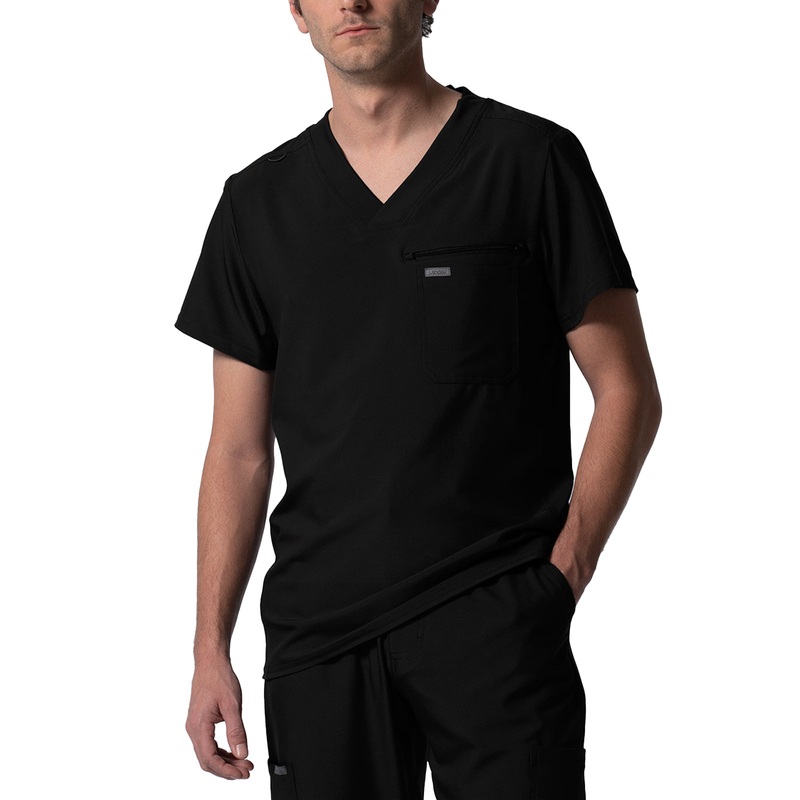 Men's 2-Pocket Tuckable V-Neck Top - LT111 - Black