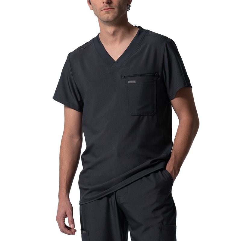 Men's 2-Pocket Tuckable V-Neck Top - LT111 - Pewter