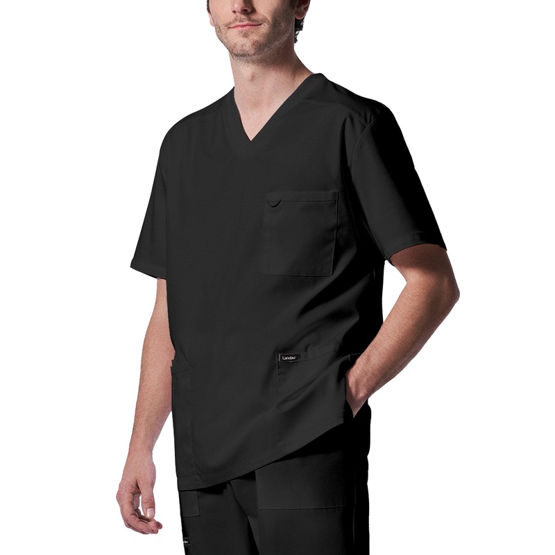 Men's 4-Pocket Back Yoke V-Neck Top - LT109 - Black