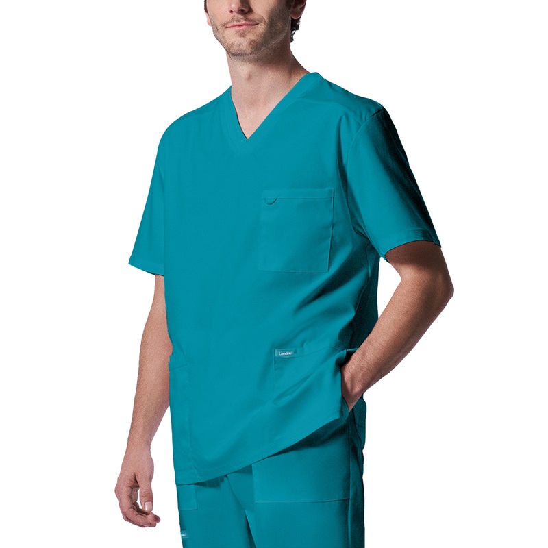 Men's 4-Pocket Back Yoke V-Neck Top - LT109 - Teal