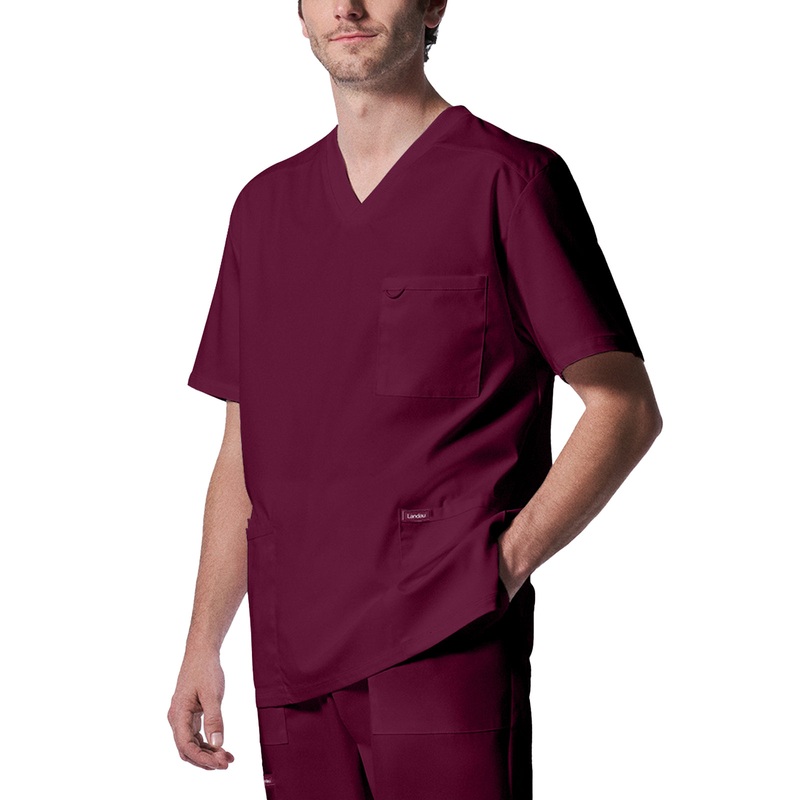 Men's 4-Pocket Back Yoke V-Neck Top - LT109 - Wine