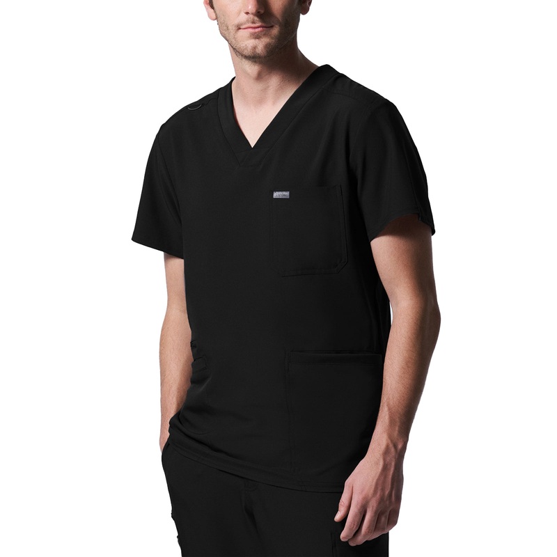 Men's 4-Pocket Back Yoke V-Neck Top - LT110 - Black