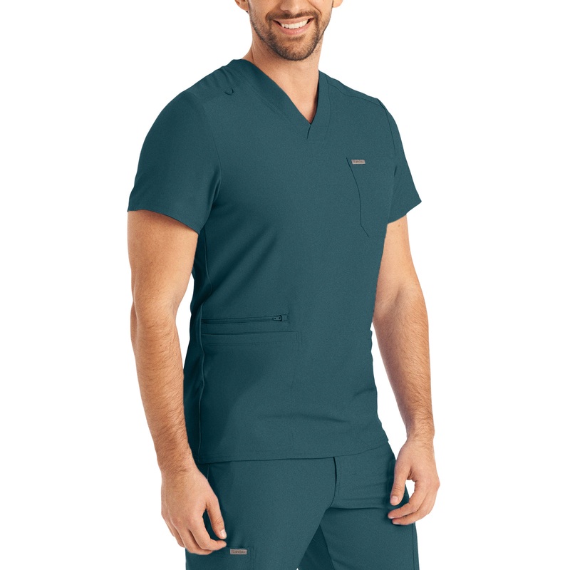 Men's 4-Pocket Back Yoke V-Neck Top - LT110 - Caribbean