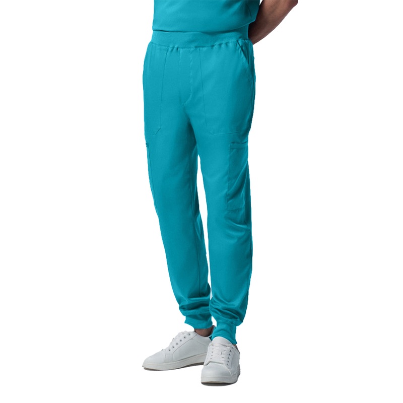 Men's 7-Pocket Mid-Rise Rib-Knit Elastic Waist Jogger Pant - LB407 - Teal