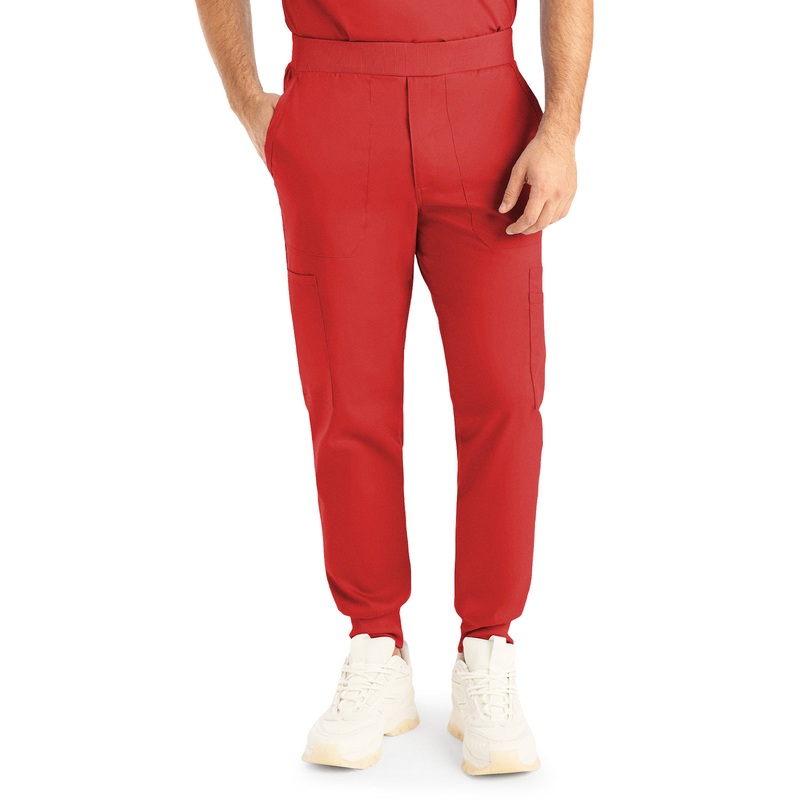 Men's 7-Pocket Mid-Rise Rib-Knit Elastic Waist Jogger Pant - LB407 - True Red