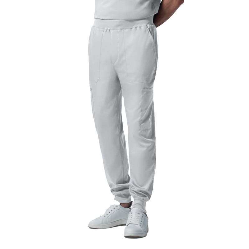 Men's 7-Pocket Mid-Rise Rib-Knit Elastic Waist Jogger Pant - LB407 - White