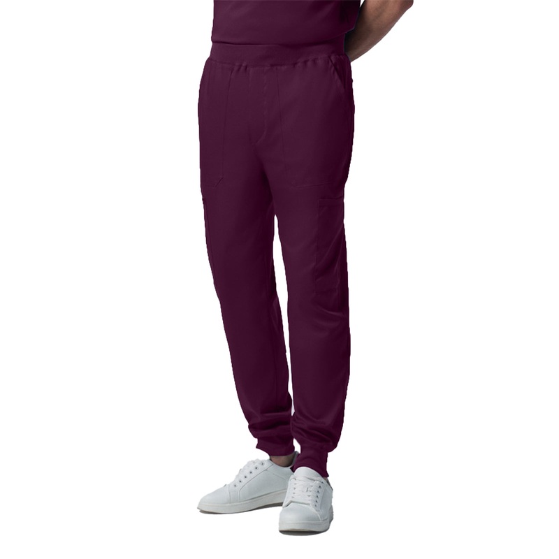 Men's 7-Pocket Mid-Rise Rib-Knit Elastic Waist Jogger Pant - LB407 - Wine