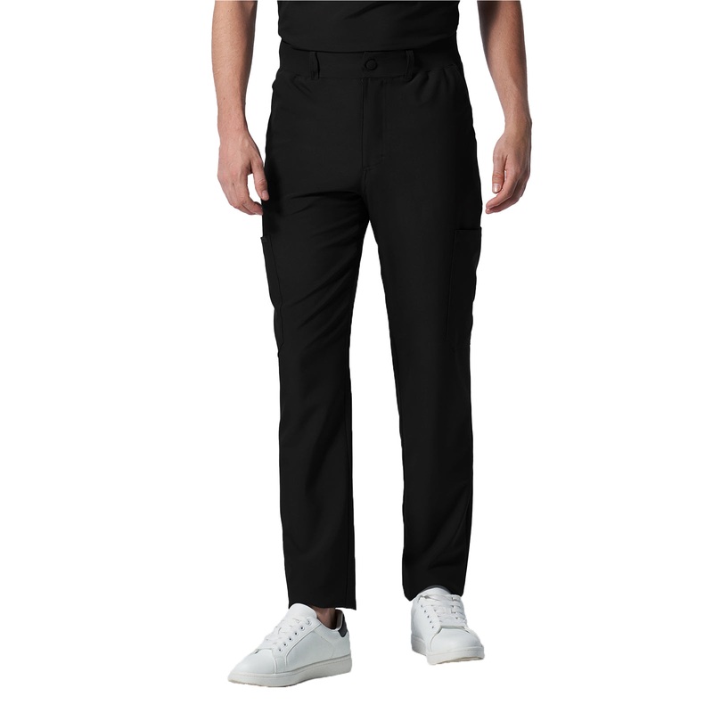 Men's 8-Pocket Mid-Rise Rib-Knit Elastic Waist Cargo Pant - LB410 - Black