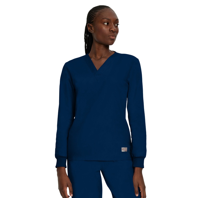 Unisex No-Pocket Crossover V-Neck Long-Sleeve Top - LT104 - Navy