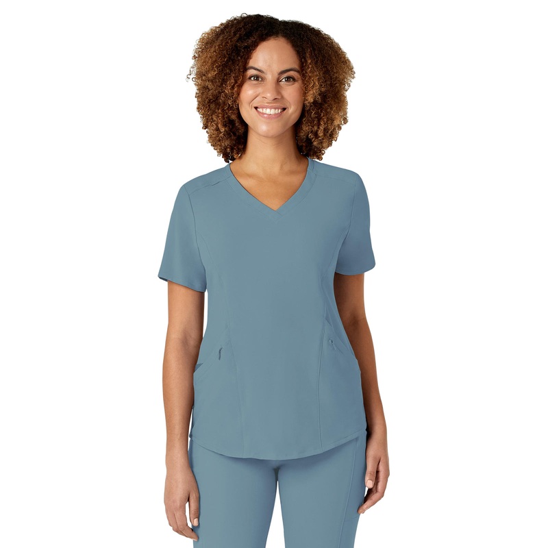 Women's Four-Pocket V-Neck Top - 6134 - Elemental Blue