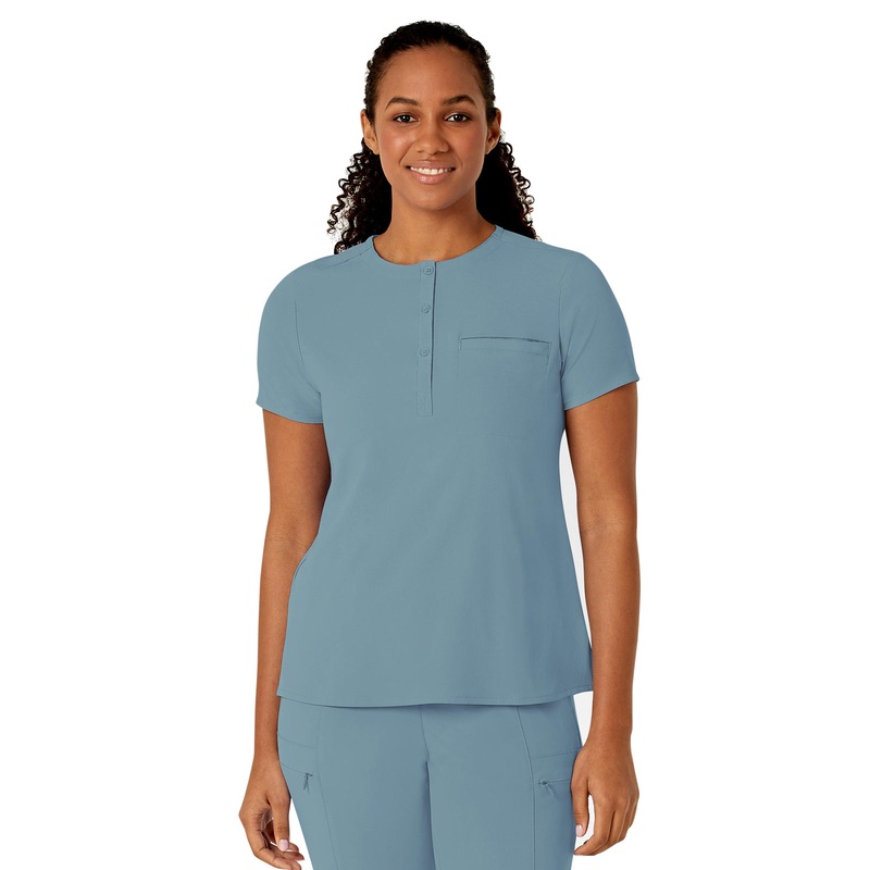 Women's One-Pocket Mandarin Collar Tuck-In Top - 6434 - Elemental Blue
