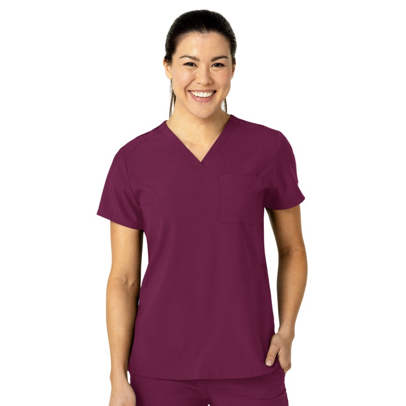 Women's Three-Pocket Flex-N-Reach V-Neck Top - 6045 - Wine