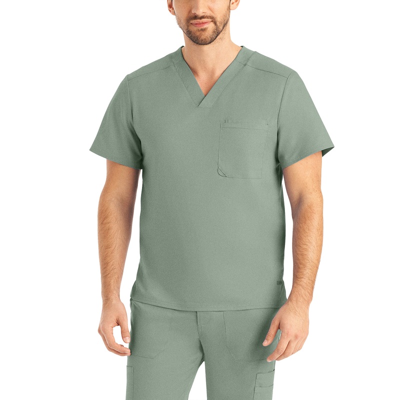 Men's 2-Pocket Tuckable V-Neck Top - LT108 - Sea Grass