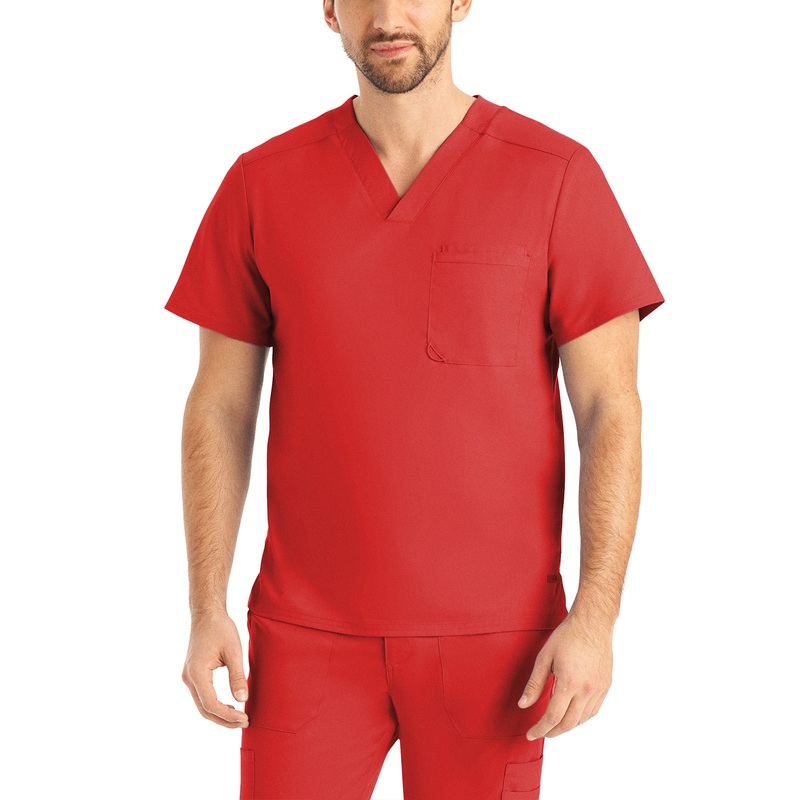 Men's 2-Pocket Tuckable V-Neck Top - LT108 - True Red