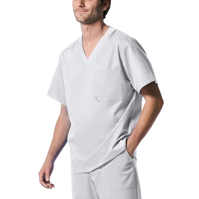 Men's 2-Pocket Tuckable V-Neck Top - LT108 - White
