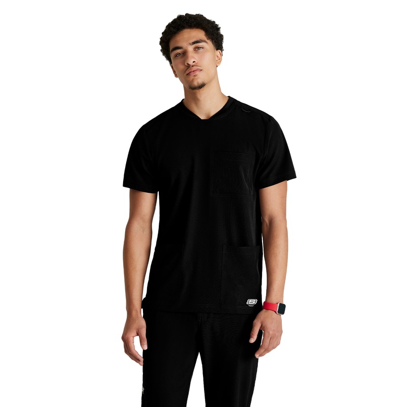 Men's Three-Pocket Round Neck Thesis Top - SKT193 - Black