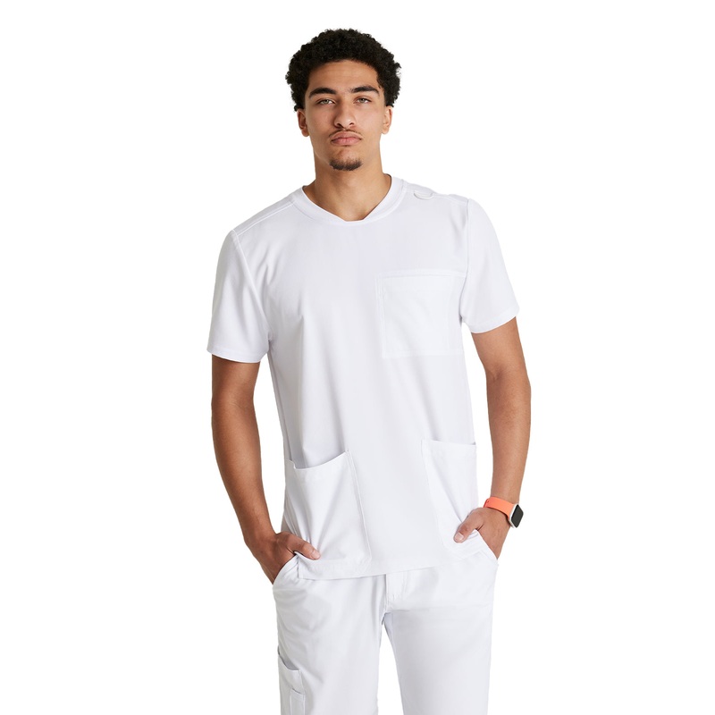 Men's Three-Pocket Round Neck Thesis Top - SKT193 - White