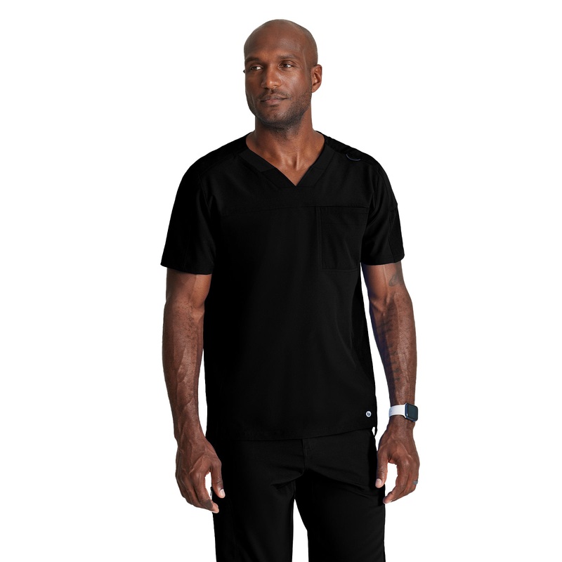 Men's Two-Pocket Ribbed V-Neck Velocity Top - BOT195 - Black