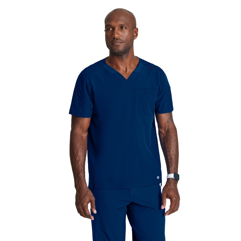 Men's Two-Pocket Ribbed V-Neck Velocity Top - BOT195 - Indigo (Navy)