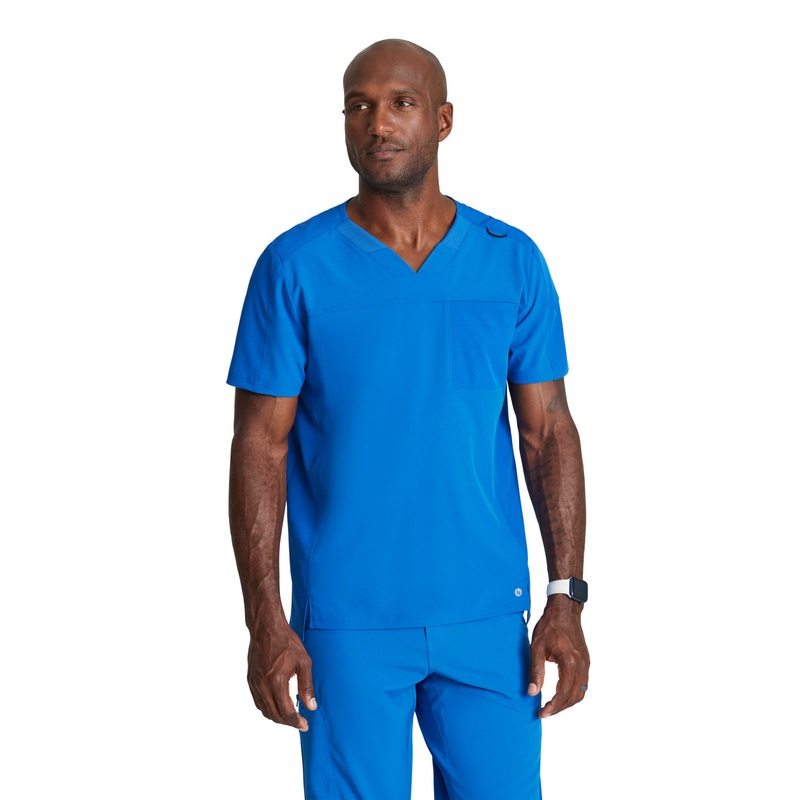 Men's Two-Pocket Ribbed V-Neck Velocity Top - BOT195 - New Royal