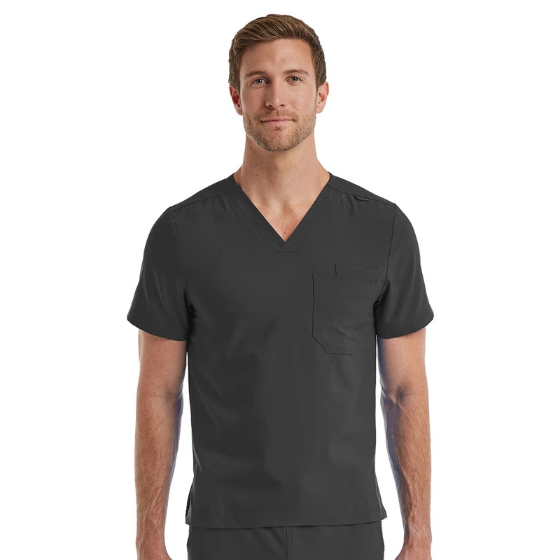 Unisex One-Pocket V-Neck Top - SJ501 - Pewter
