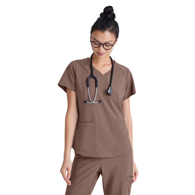 Women's Two-Pocket Piped V-Neck Rhythm Top - GSST180 - Driftwood