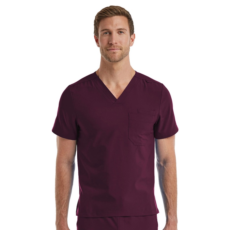 Unisex One-Pocket V-Neck Top - SJ501 - Wine