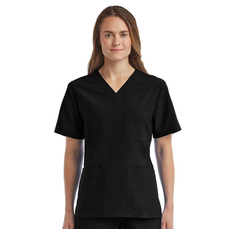 Unisex Three-Pocket V-Neck Top - SJ503 - Black