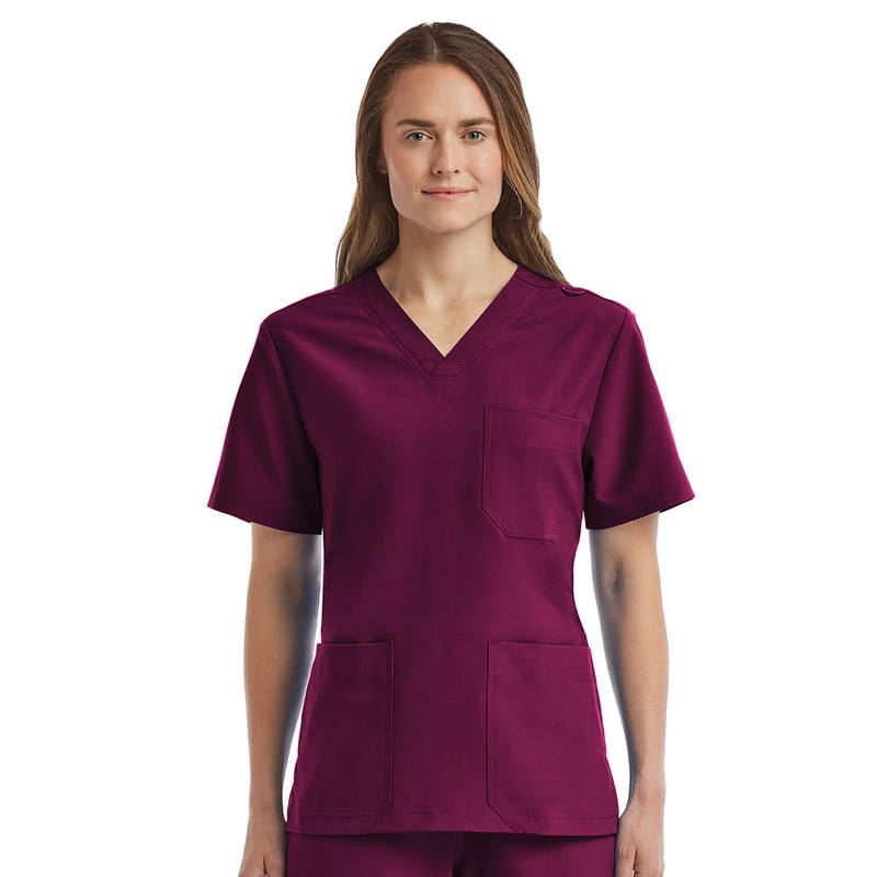 Unisex Three-Pocket V-Neck Top - SJ503 - Wine