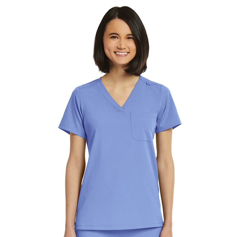 Women's Fitted One-Pocket V-Neck Top - SJ101 - Ciel Blue