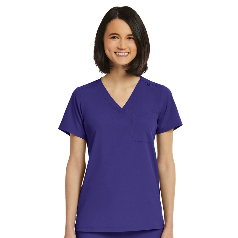 Women's Fitted One-Pocket V-Neck Top - SJ101 - Grape