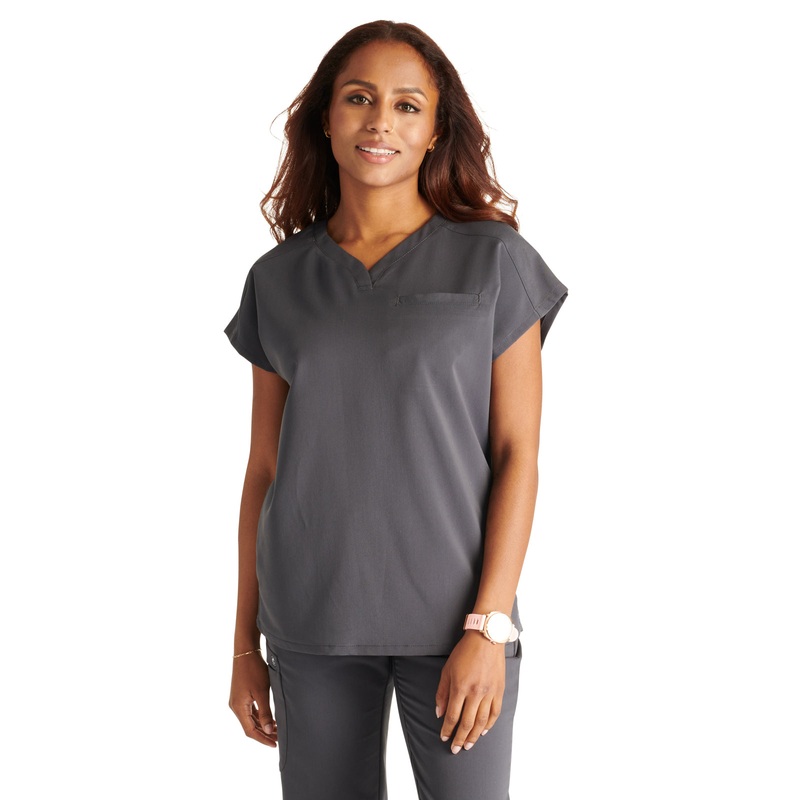 Women's V-Neck Top - CK836A - Pewter