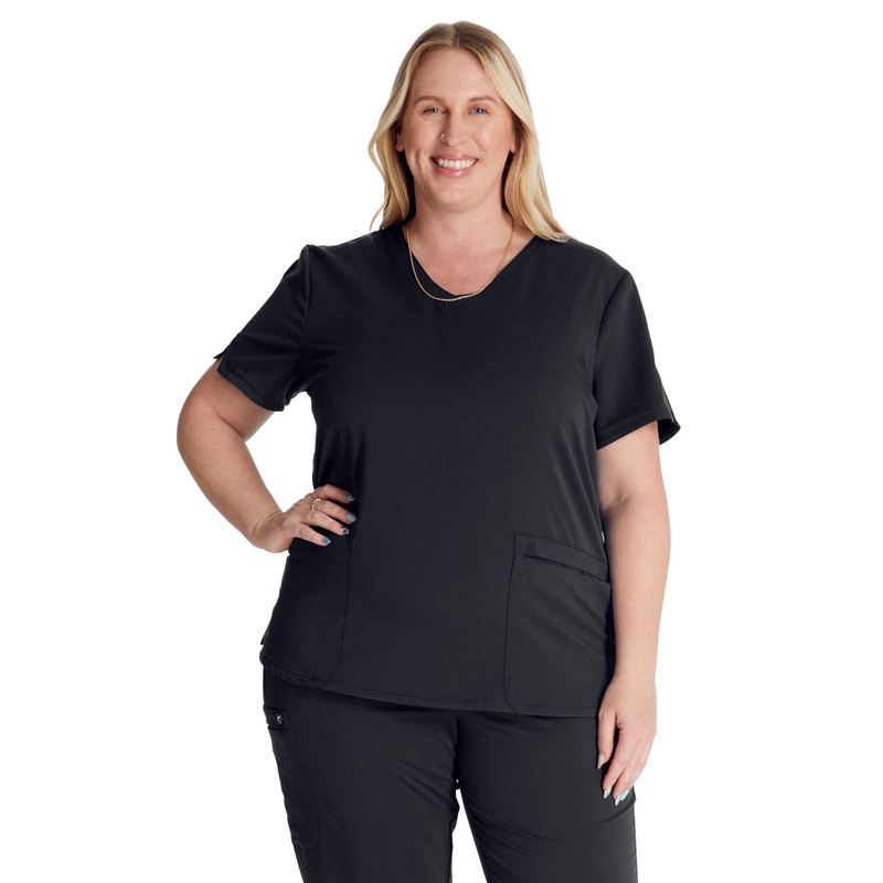 Women's V-Neck Top - CK837A - Black
