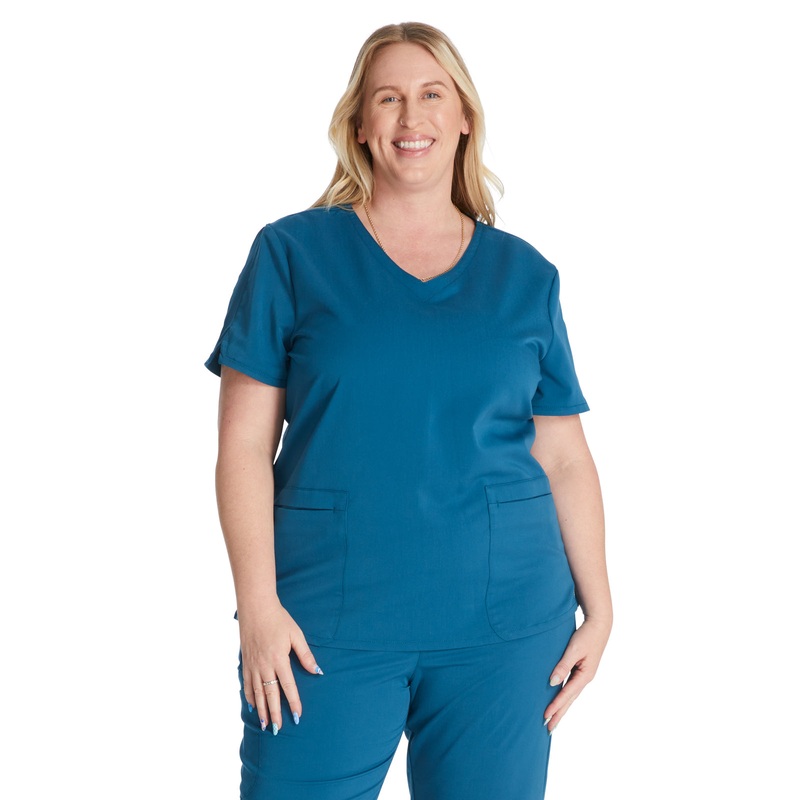 Women's V-Neck Top - CK837A - Caribbean Blue