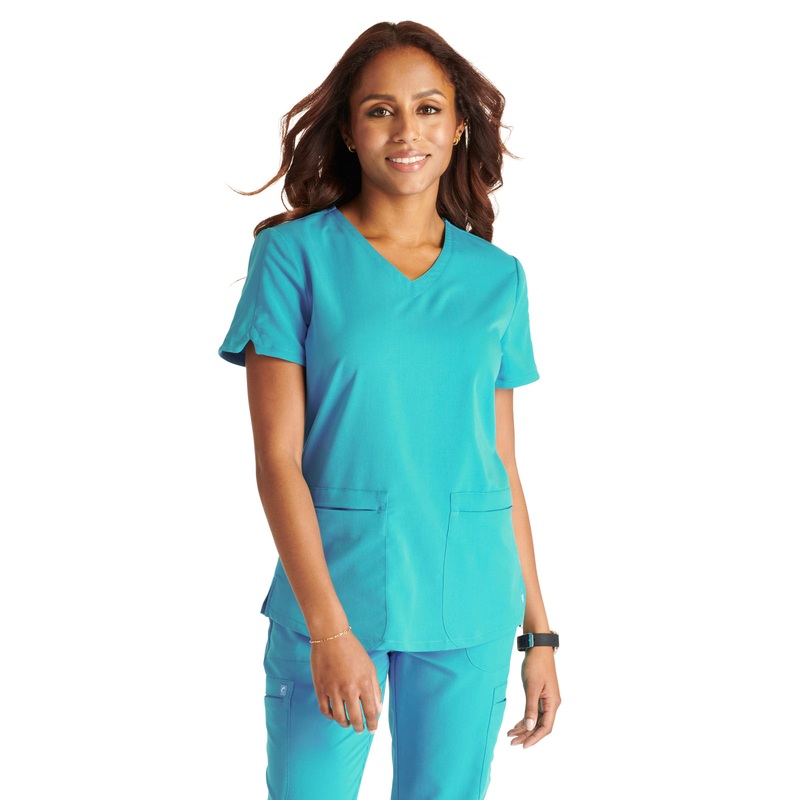 Women's V-Neck Top - CK837A - Teal Blue