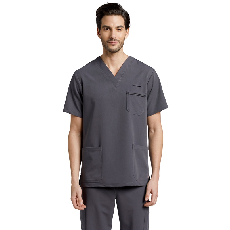 Men's 3-Pocket Stripe Detail Chest Pocket V-Neck Top - 2207 - Dark Pewter