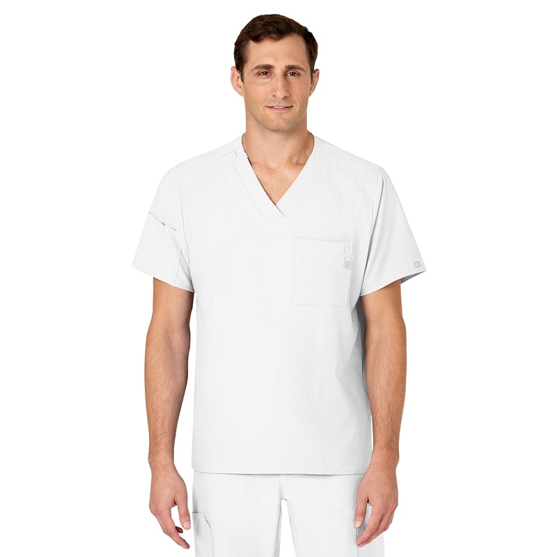 Men's Six-Pocket V-Neck Top - 6355 - White
