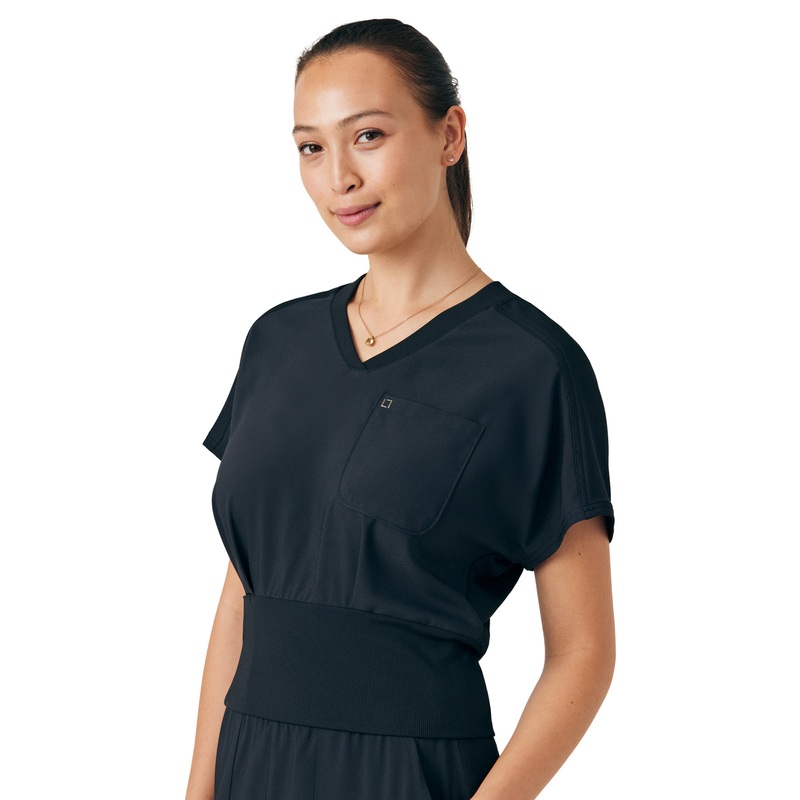 Women's Two-Pocket V-Neck Top - LT123 - Black