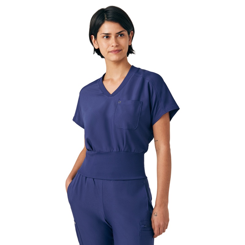 Women's Two-Pocket V-Neck Top - LT123 - Navy