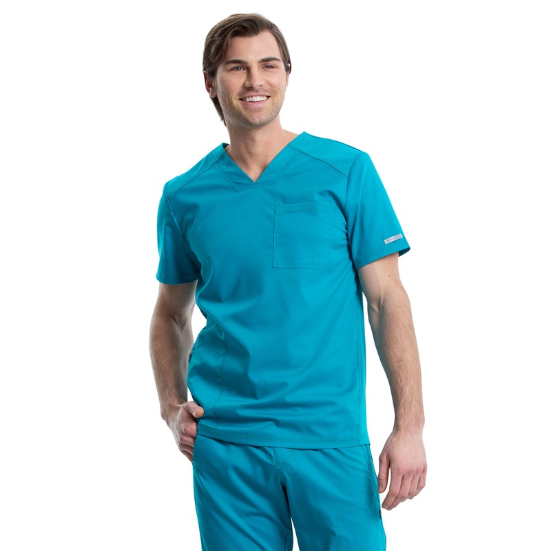 Men's 2-Pocket V-Neck Top - WW603 - Teal Blue